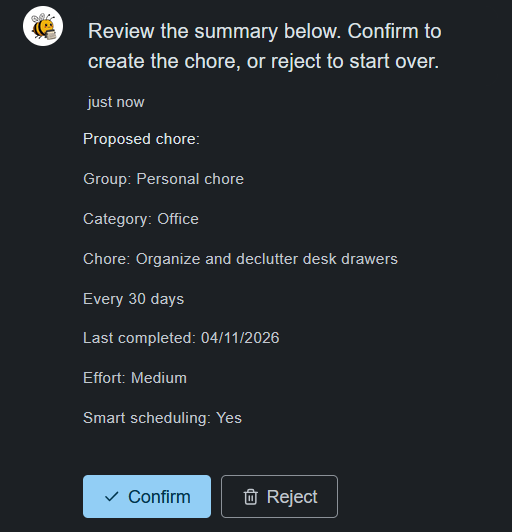 Chore review card