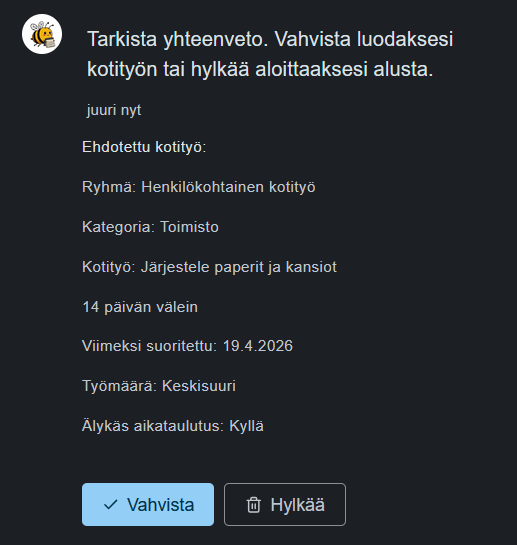 Tarkistuskortti kotityöt