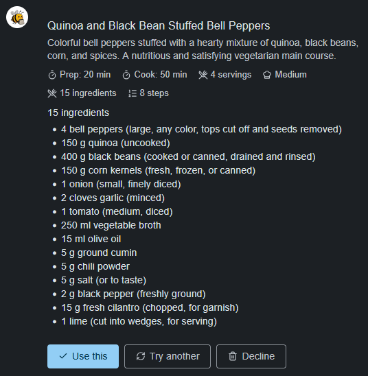 Meal planning in chat